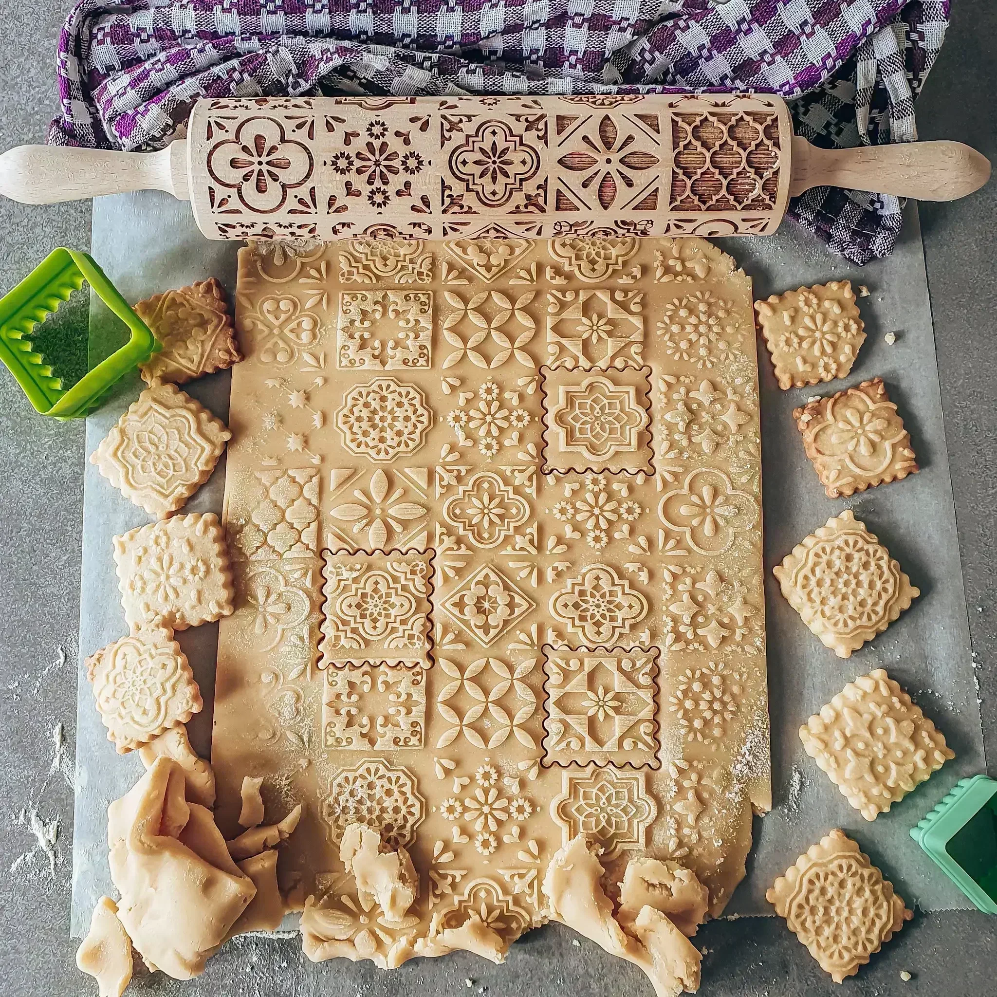 Drucken Nudelhölzer Rock Schneeflocke Elch Holz Prägung Backen Kekse Keks Fondant Kuchen Gemusterte Roller 35*5 cm