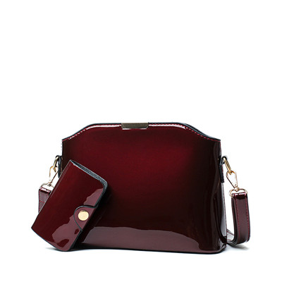 Blauw Zwart Rood Sequin Lakleer Vrouwen Handtas Set Shell Tas Vintage Crossbody Vrouwen Messenger Bags Kleine Schoudertas Purse: wine red