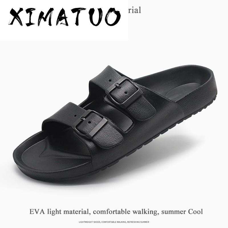 Mænd sandaler sommer strand gå åndbare bløde sko spænde rem mandlige afslappede klipklapper klassiske sorte sandalier