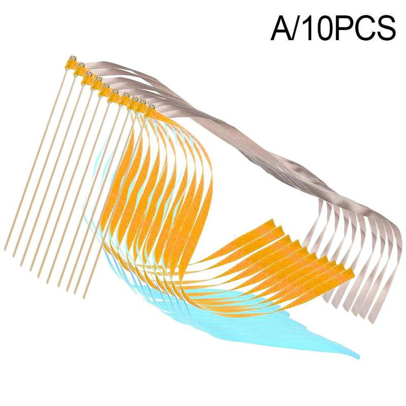 10 sztuk/partia ciemnozielone wstążki ślubne różdżki ze złotym dzwonkiem wstążki kręcenie serpentyny ślubne wstążki Stick: niebieski brązowy żółty