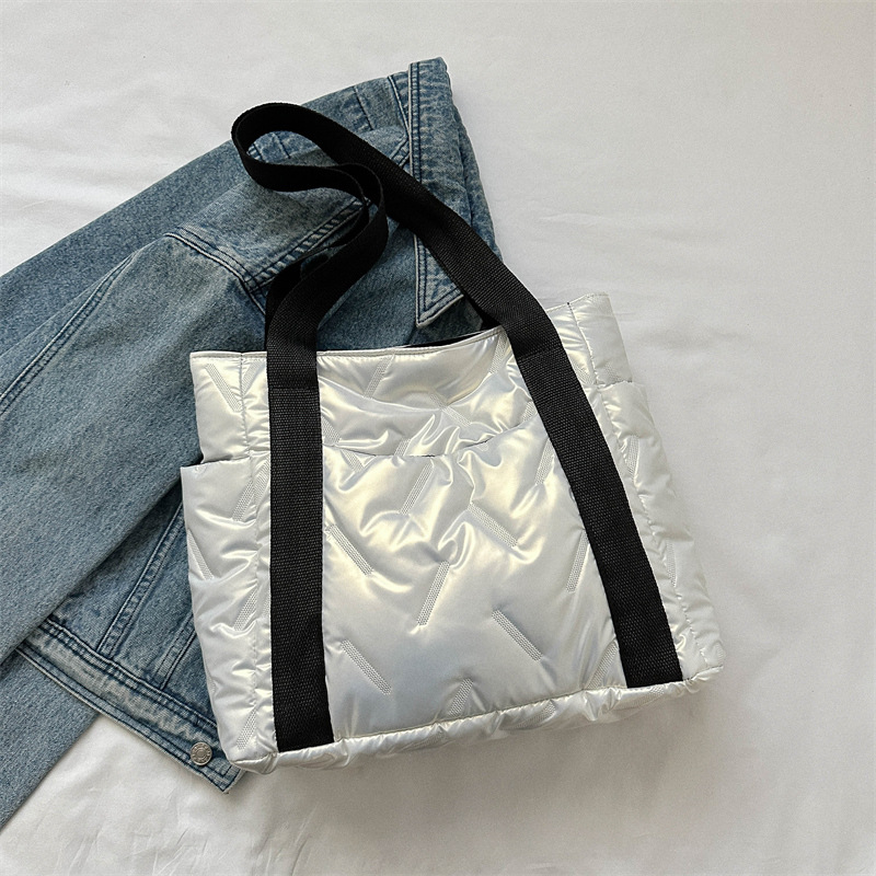 Bolsos de mano informales de algodón de invierno para mujer, bolso de hombro de de Color sólido, bolsos de mano para ir al trabajo y: Beige