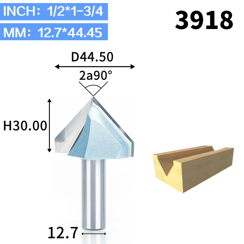 HUHAO 1 Uds 1/2 "1/4" vástago fresas de enrutador de grado Industrial para madera 90 Deg V tipo ranurado cortador de tungsteno herramienta de tallado de carpintería