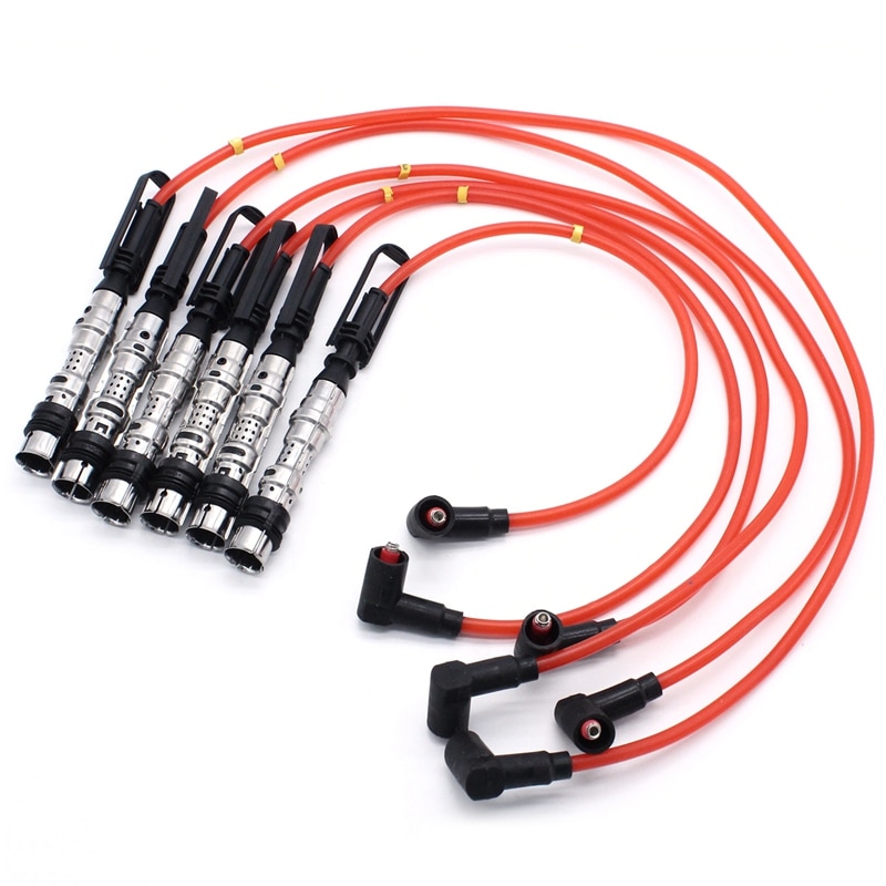 Cables de bujía de bobina de encendido, 6 uds., Cable rojo para Golf III Corrado VR6 2,8 2,9 AAA ABV con extractor 021905409AD: Default Title
