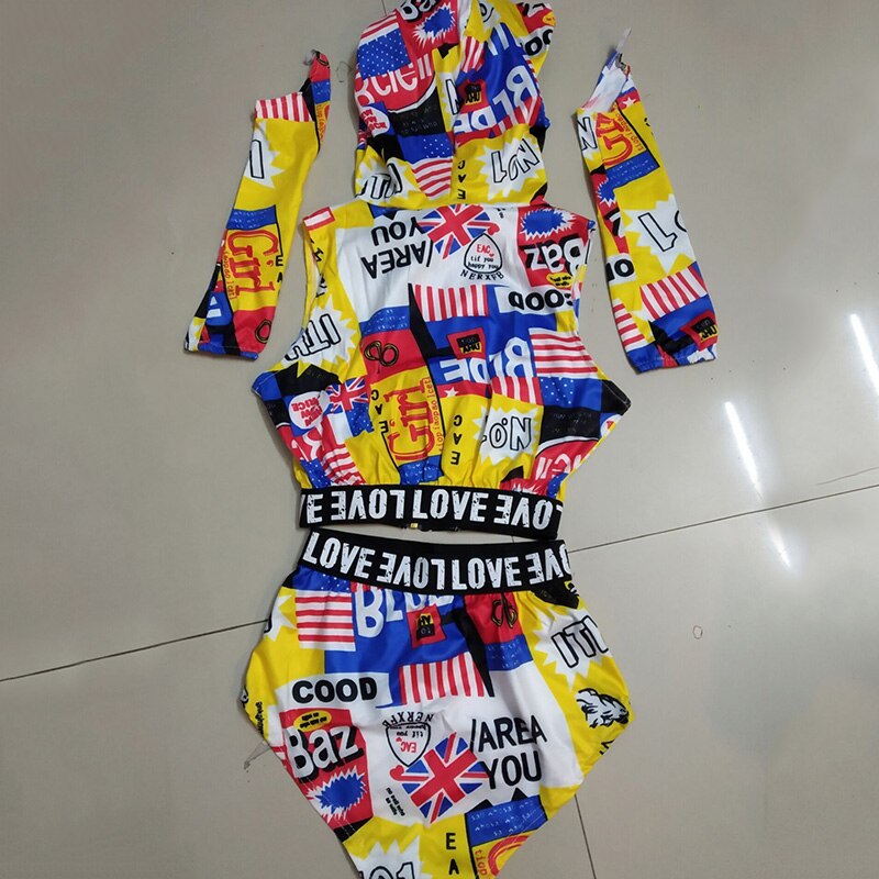 Jazz Dance Costume Women - DJ Rave Outfit - Nightclub Pole Dance Performance Wear - Spandex - Includes Tops, Shorts, Sleeves