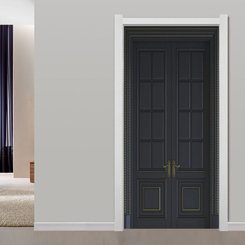 Modern Black Door Frame Wallpaper European Style Door Sticker PVC Self-Adhesive Waterproof Decal Living Room 3D Sticker