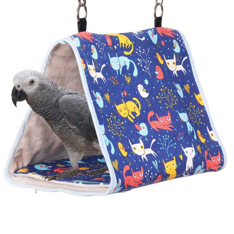 Nido de Pájaro para acurrir, refugio para loros, cálido triángulo de dibujos animados, tipo colgante, cama de felpa, accesorios para jaulas de pájaros, suministros para aves: cat cat / L