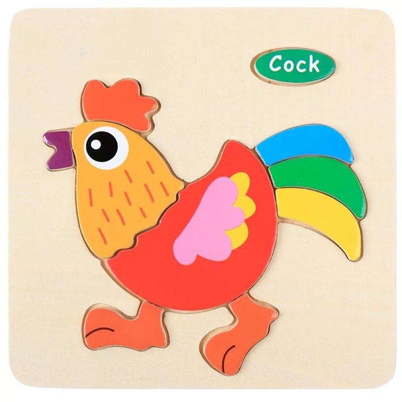 Di Puzzle Trama di Legno Animale Giocattoli Educativi di Apprendimento Precoce per I Bambini Per Bambini di Scuola Materna AN88: cock