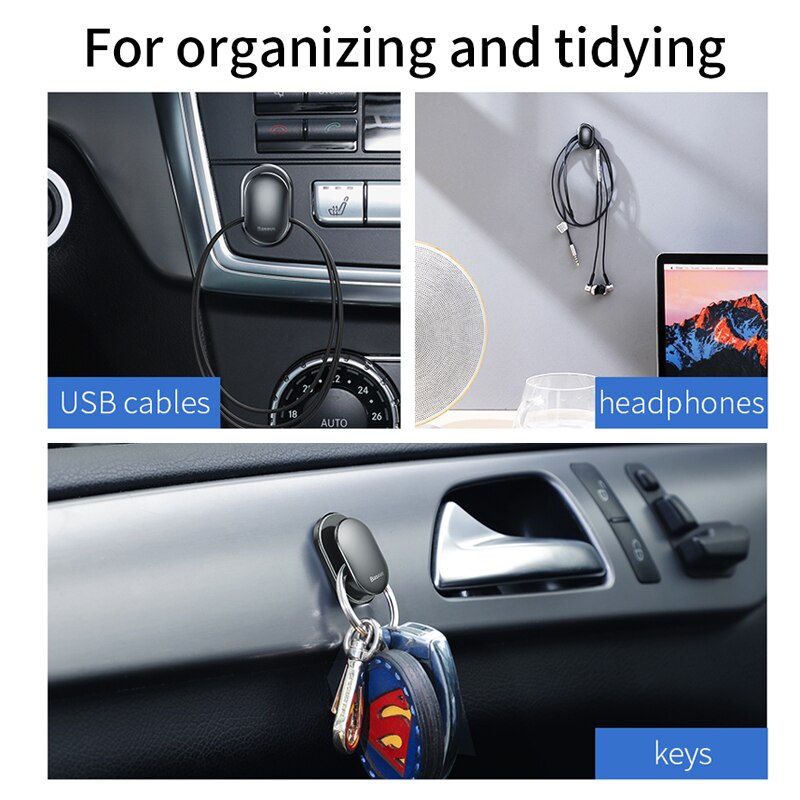 Baseus-Soporte de teléfono para coche, colgador de pared con ventosa fuerte para Cables USB, almacenamiento para vehículo, organizador del hogar, 4 Uds.