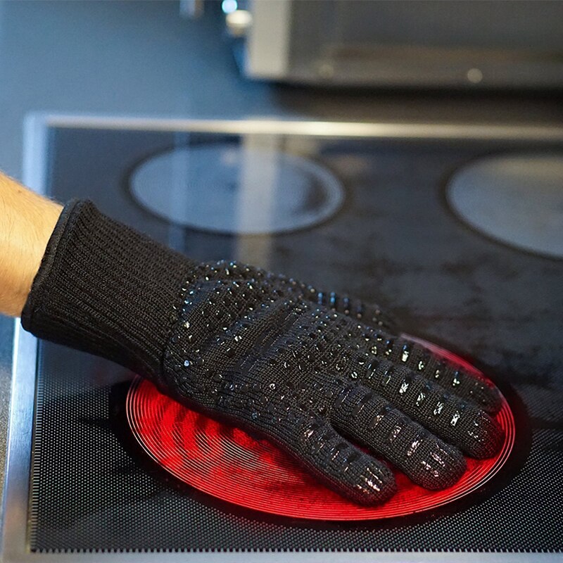 Guantes de barbacoa de resistencia al calor extrema, manoplas para cocinar, hornear, asar al horno, par de guantes de barbacoa, color rojo/Negro,