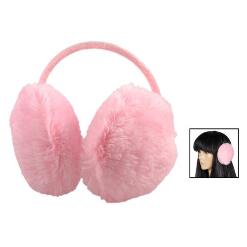 Woman Pink Plush Fluffy Back Ear Cover Warmer Muffs Earmuffs