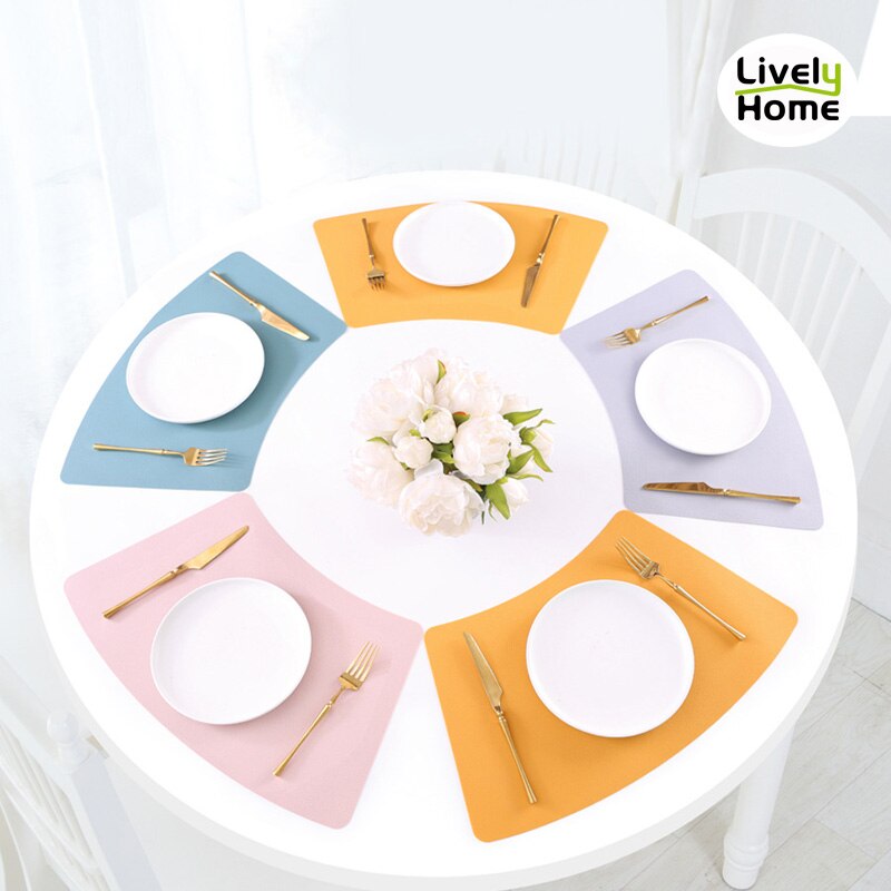 Silicone Placemat Round Table Tableware Coaster Mat Fan Individual Dinner Table Heat Insulation Mat Table Decoration Accessories: 5PCS Kit