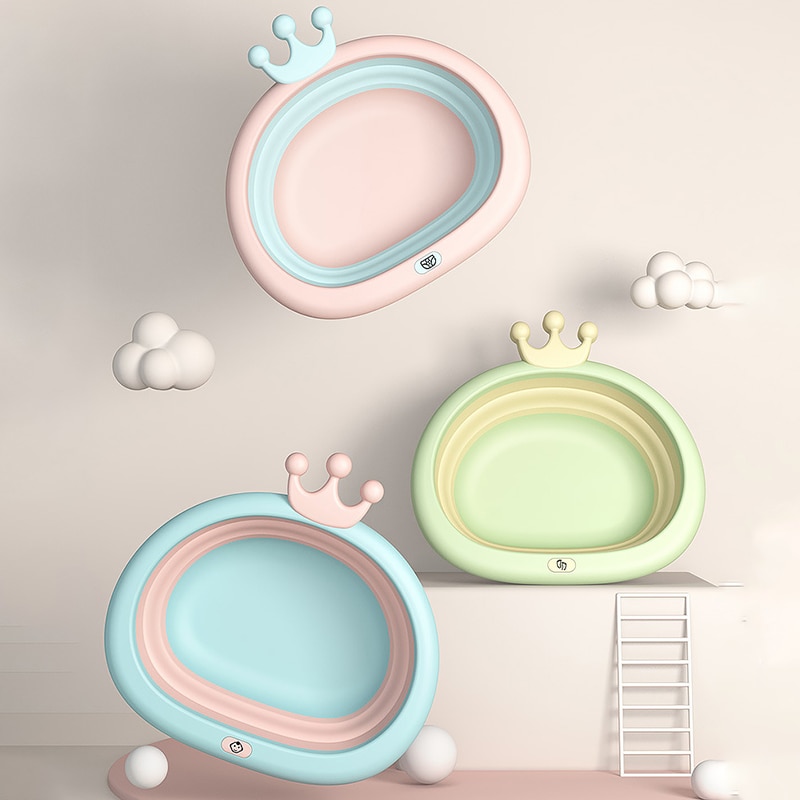 Nyfødt baby foldbart badekar badekar til badekar kropsvask bærbar sammenklappelig børn miljøvenlig babyvask ansigt bassin blå