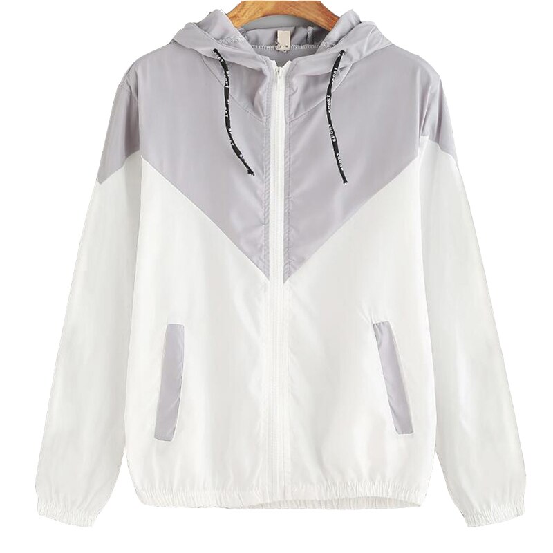 Kvinder hættetrøjer kvindelige lynlåslommer afslappet lange ærmer hættetrøjer efterår dame patchwork sport hættetrøjer femme: Grå / S