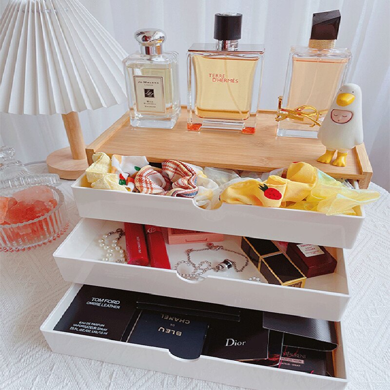 Bamboo Desktop Storage Box Sundries Jewelry Cosmetics Drawer Organizer Soap Box Remote Control Storage Box Table Storage Rack