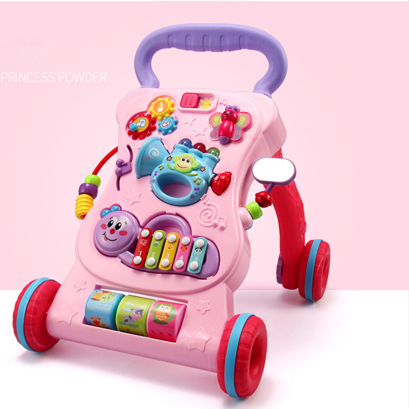 Baby walker baby rollover prevention multifunktionell musikvagn för att lära sig stå baby walker leksak: Röd