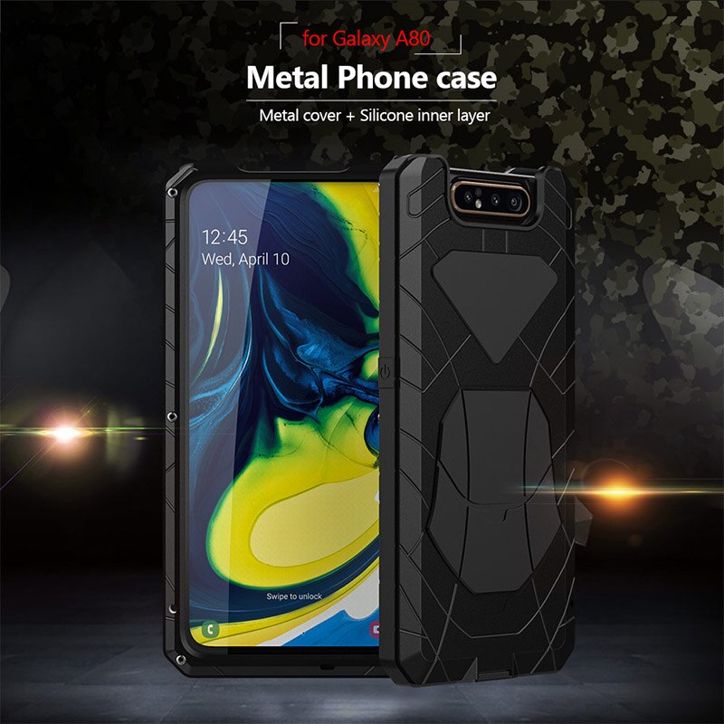 Für Samsung Galaxy A80 Telefon Fall Harte Aluminium Metall Gehärtetem Glas Bildschirm Schutz Abdeckung Heavy Duty Schutz Abdeckung