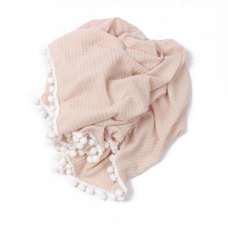 Baby Soft Cotton ricezione coperta Waffle maglieria Hairballs nappa Swaddle Wrap asciugamano da bagno puntelli fotografia neonato: Beige