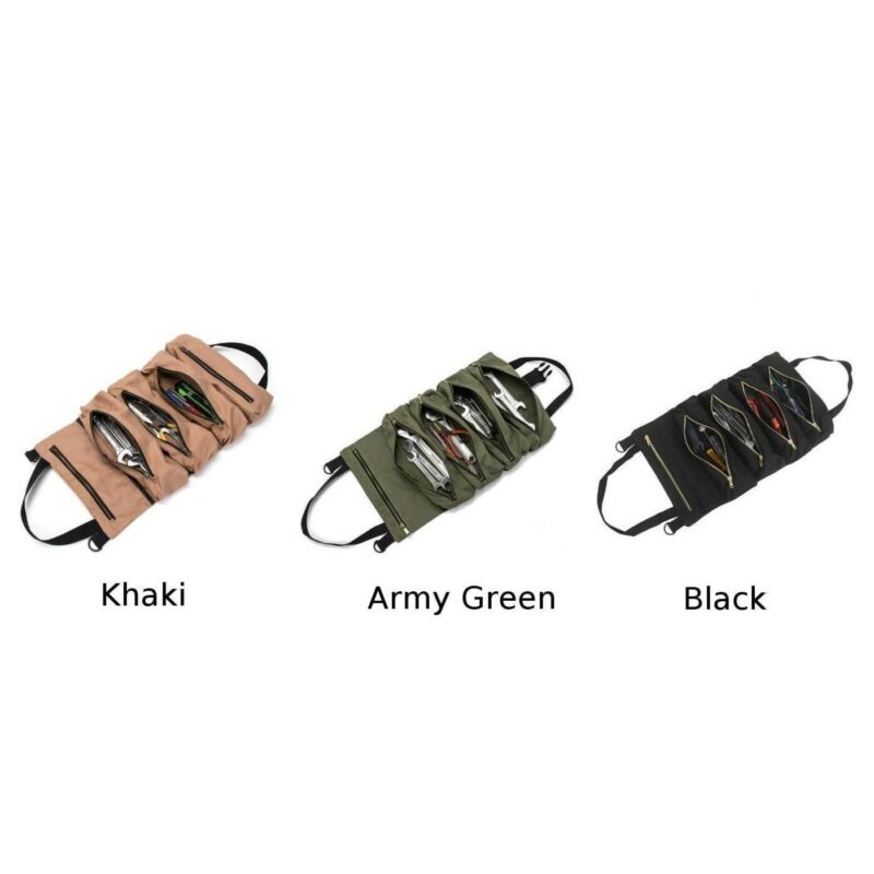 Multi-Purpose Tool Roll Up Canvas Storage Bag Wrench Roll Pouch Hanging Tool Zipper Carrier Tote Organizer