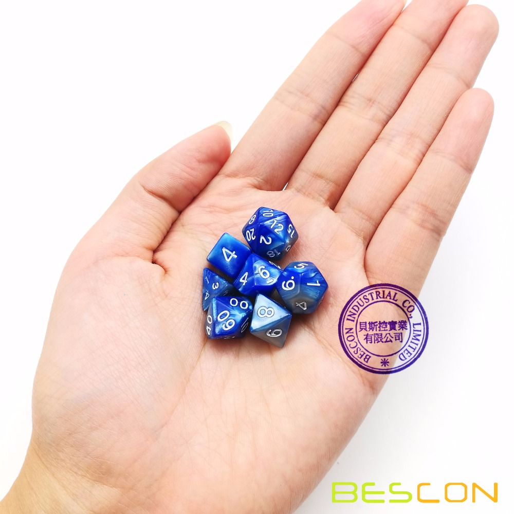 Bescon Mini Gemini Two Tone Polyhedral RPG Dice Set 10MM, Small RPG Role Playing Game Dice D4-D20 in Tube, Color of Steelblue