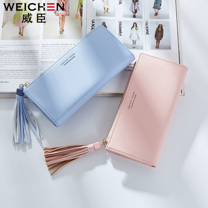 Weichen tofs kvinnor plånbok många avdelningar lång clutch plånbok kvinnliga plånböcker dragkedja ficka korthållare märke