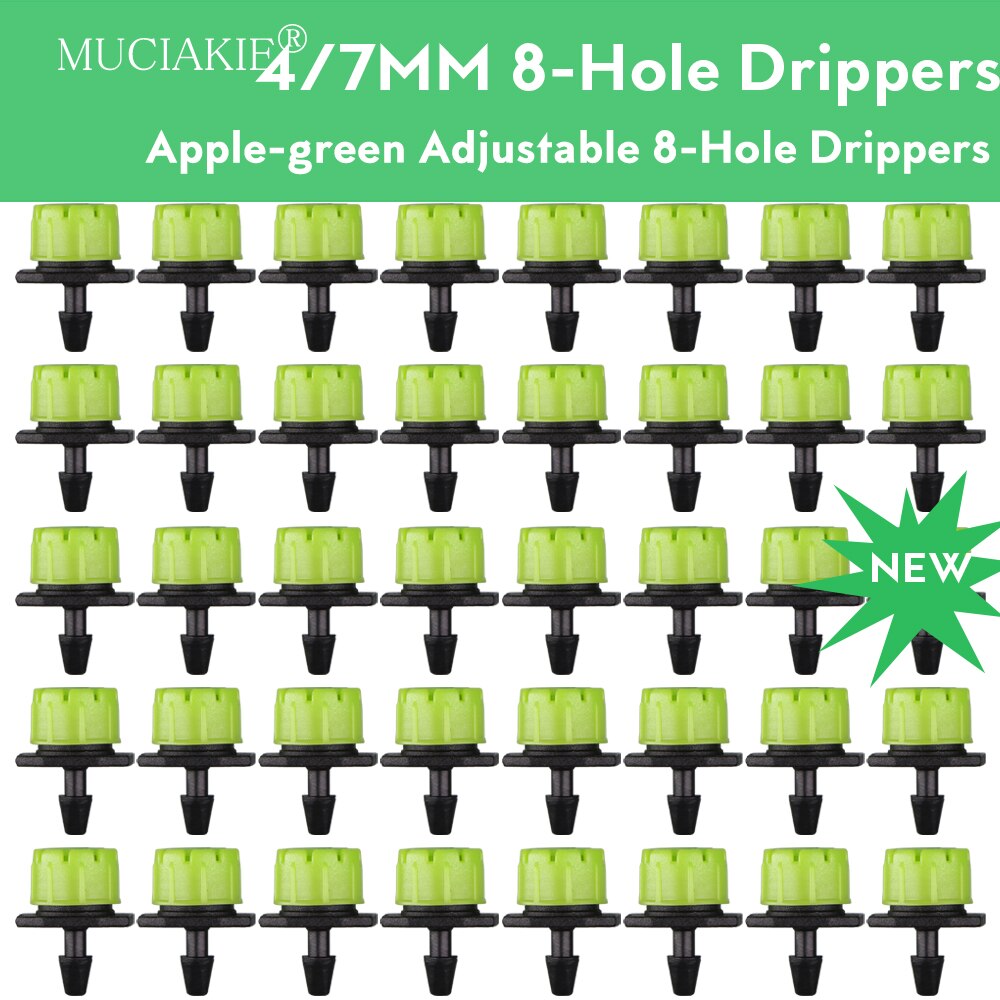 Muciakie 30-1000Pcs Apple-Groen Verstelbare 8-Gat Drippers Tuin Micro Emitter Mini Irrigatie Nozzles Verstelbare spuit