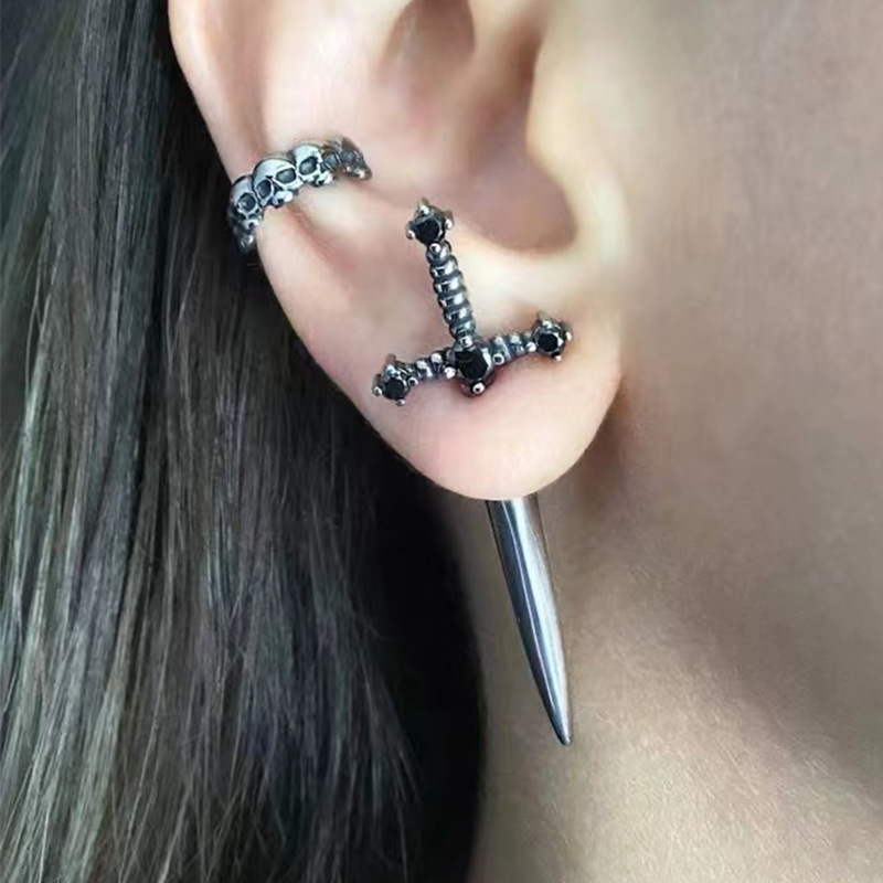 Pendientes de espada Kinitial, chaqueta de oreja de espada extraíble gótica, pendientes de daga, pendientes de daga, pendiente delantero trasero