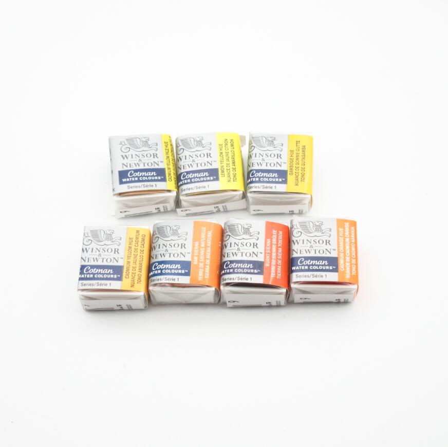 Winsor & newton cotman solid akvarellmaling halvpanne 40 farger blå akvarellpensler: Gul tone
