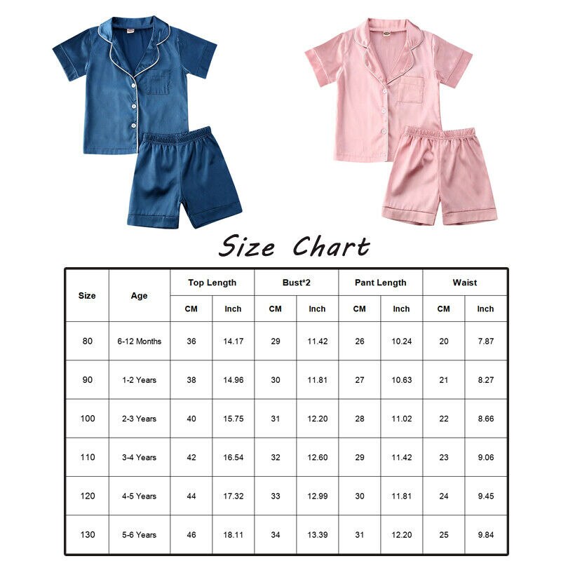 2 stk sæt baby drenge piger satin silke pyjamas sæt sommer solid afslappet kortærmet skjorte+bukser småbørn hjemme nattøj nattøj