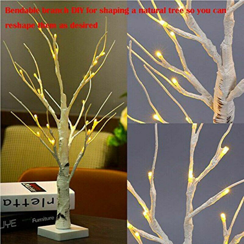 60cm Easter Tree With 24 LED Lights White Light Up Mini Twig Tree Lamp Decorations for Hanging Easter Eggs Hang Ornaments