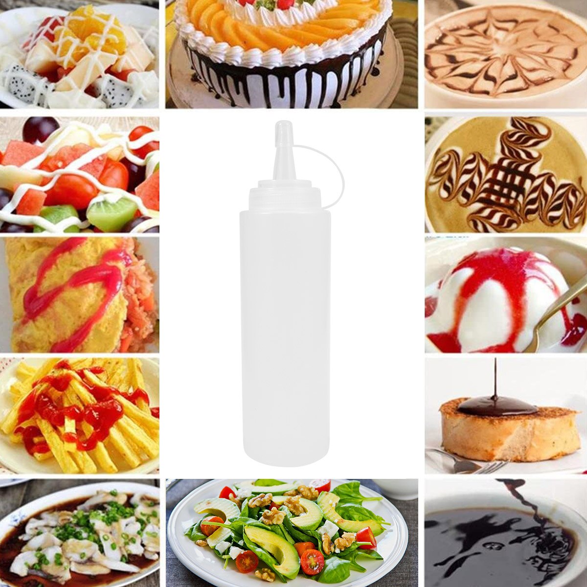 5pcs 230ml 8oz Plastic Squeeze Squirt Condiment Bottles with On Lids Dispensers for Ketchup Mustard Sauces Olive Oil BBQ Set