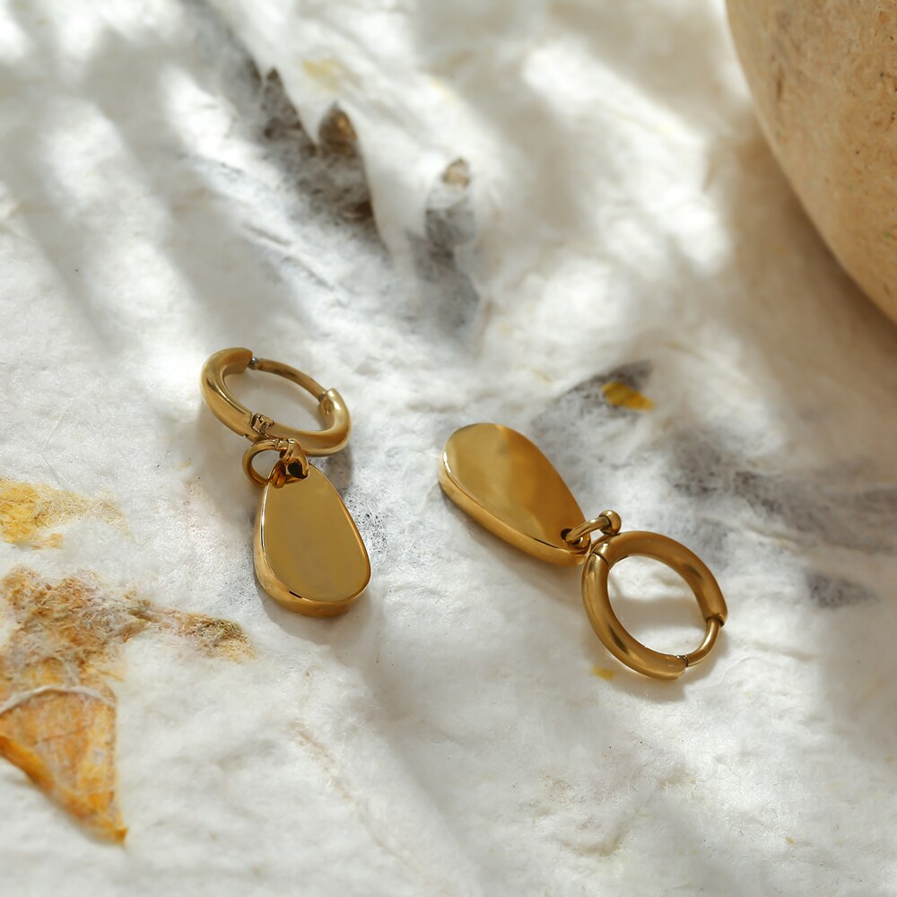 Yhpup Geometric Stainless Steel Hoop Earrings for Women Stylish Gold Color Metal Texture Earrings бижутерия