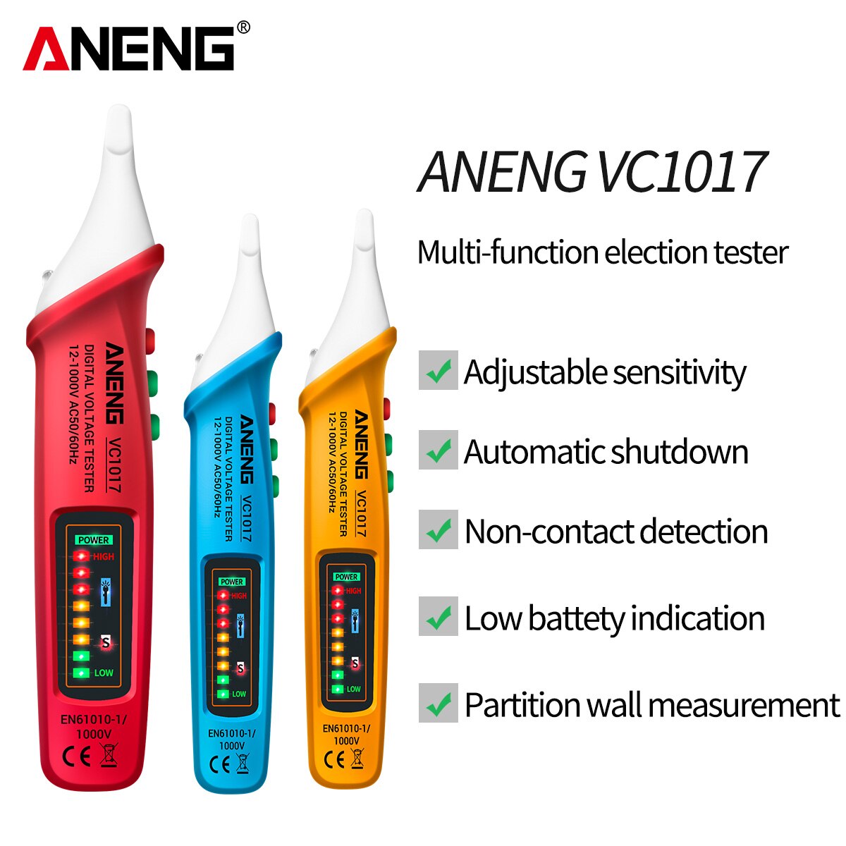 ANENG VC1017 herramientas electricista voltimetro boligrafos 12v digital tester boligrafo coche electricidad comprobador de voltímetro metro medidor consumo instrumentos eléctricos detector de voltaje sin contacto