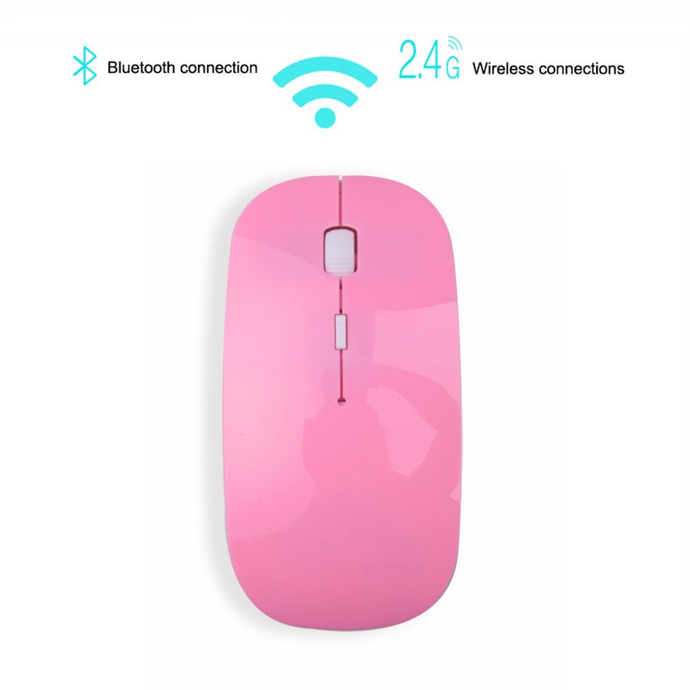 Kebidumei-ratón óptico portátil, ergonómico, ultrafino, inalámbrico, 2 en 1, 2,4 Ghz, 1600 DPI, modo Dual, Bluetooth 5,0: Pink