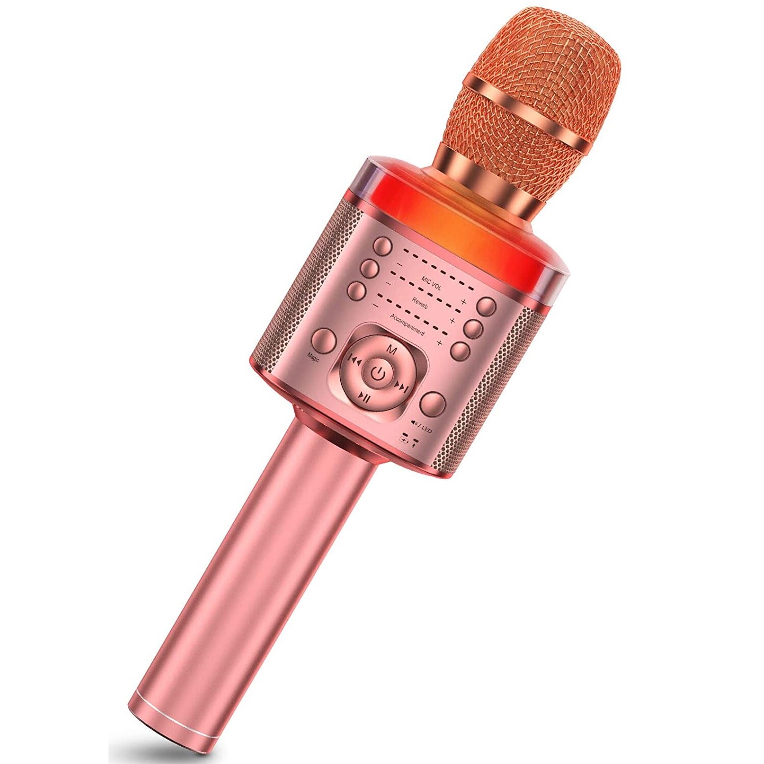 Mikrofon do karaoke Bezprzewodowy mikrofon Bluetooth z magicznym dźwiękiem LED Przenośna maszyna do śpiewania dla domu KTV Party Prezent dla dorosłych/dzieci: Różowy