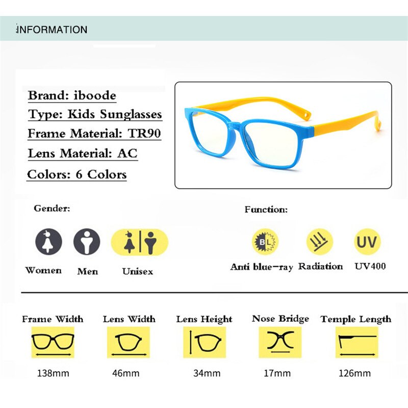 iboode Kids Spectacles Goggles TR90 Glasses Frame Eyewear Kids UV400 Protection Anti Bue-ray Eyeglasses For Children Boys Girls