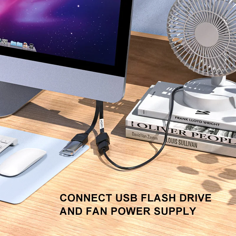 USB 1 to 2 Elbow Computer Extension Cord 65W Fast Charging Flat Data Cable 10/20cm Mobile Phone Car Expander Carplay Splitter