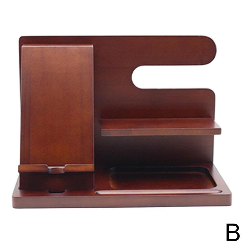 Multifunctional Desktop Wooden Phone Docking Station Watch Holder Charging Key Stand Wood Wallet Organizer Hub C1A4: wooden