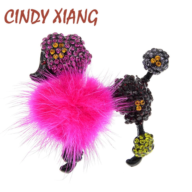 CINDY XIANG Puffer Ball Dog Brooch Poodle Brooches For Women Cute Puppy Pin Jewelry 4 Colors Available