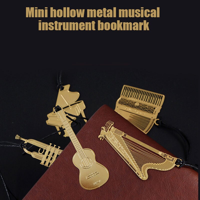 Mini Hollow Bookmark Metalen Muziekinstrument Met Zijdeachtige Kwasten Briefpapier Voor Lezers