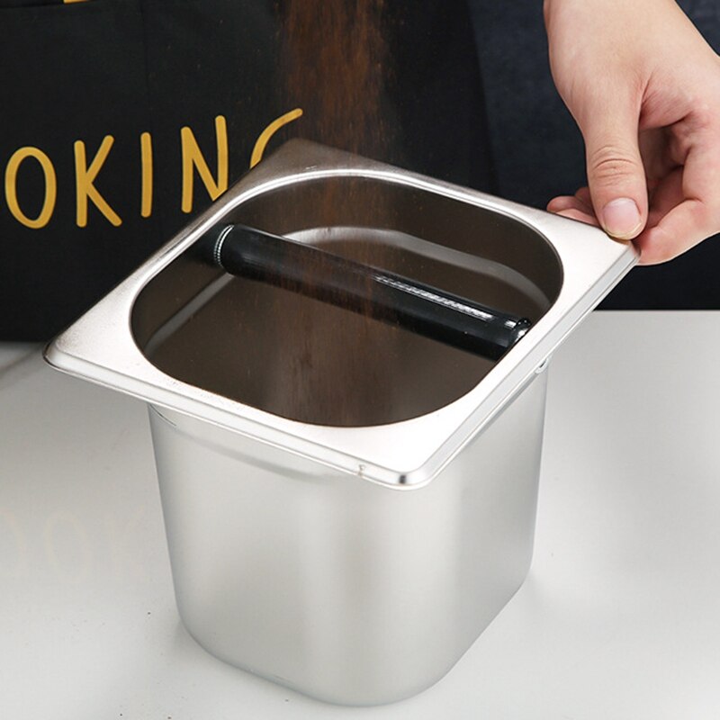 Stainless Steel Espresso Coffee Knock Box Container with Rubber Bar for Coffee Machine
