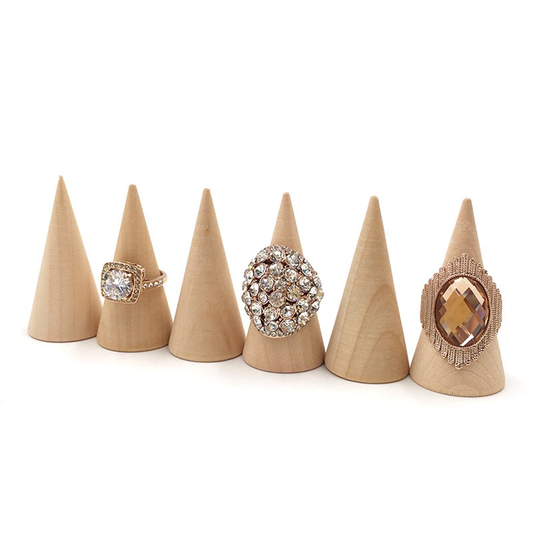 5Pcs/Set Ring Display Tools Jewelry Storage Supplies Ring Organizer Wooden Cone Ring Holder Jewelry Display Holder