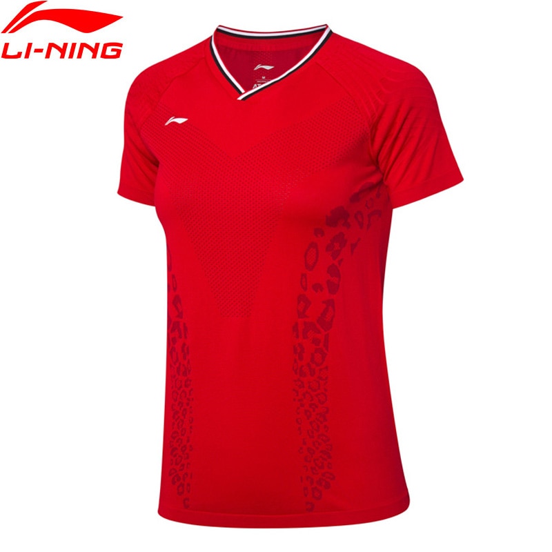 Li-ning kvinder badminton konkurrence top åndbare t-shirts atdry regular fit nylong polyester foring sports tee aayp 098 cond 19