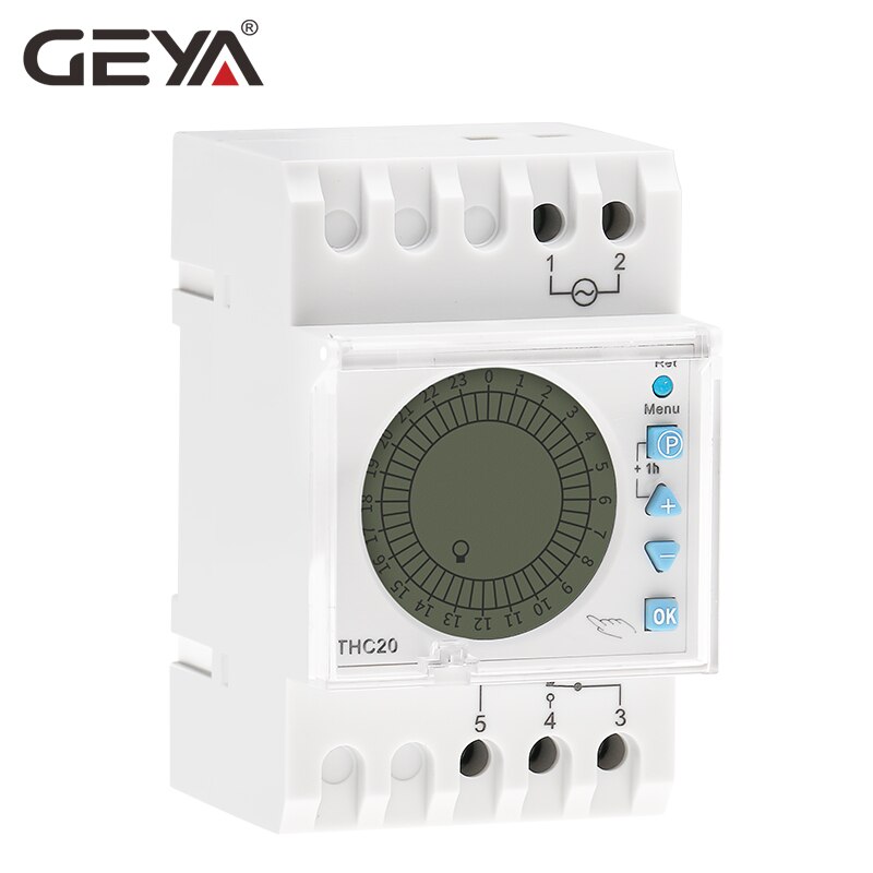 GEYA 24 Hours Programmable Time Control Switch 20A AC220V with Big LED Light Sceen Daylight Saving Timer Electronic THC-20-1C