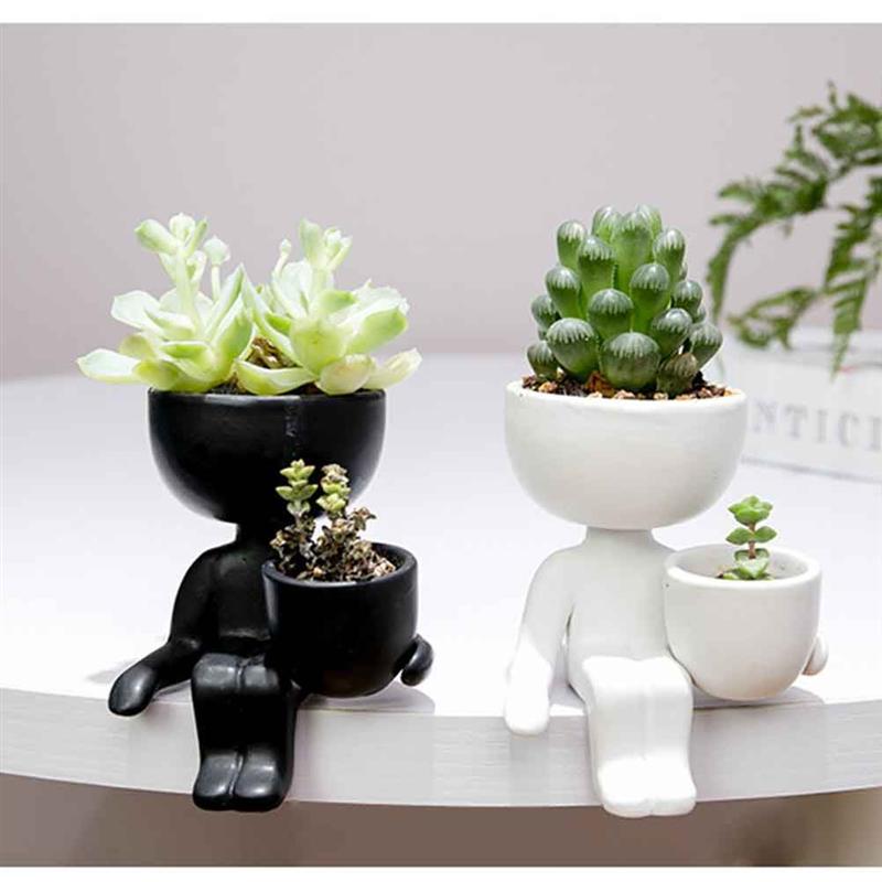 Sitting Human Shaped Planter Ceramic Flower Pot Plant Container Desktop Decoration Humanoid Ceramic Flowerpot (6x6x10cm)