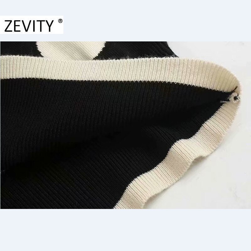 Zevity kvinnor vintage v-ringad prickig stickad tröja kvinnlig chic höst casual slim cardigan toppar  s443