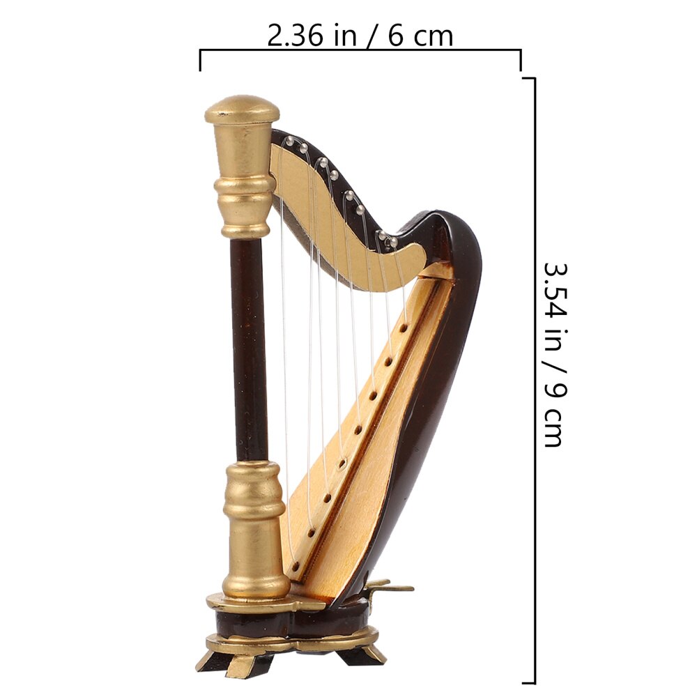 Arpa in miniatura in legno con custodia Mini strumento musicale ornamento in miniatura