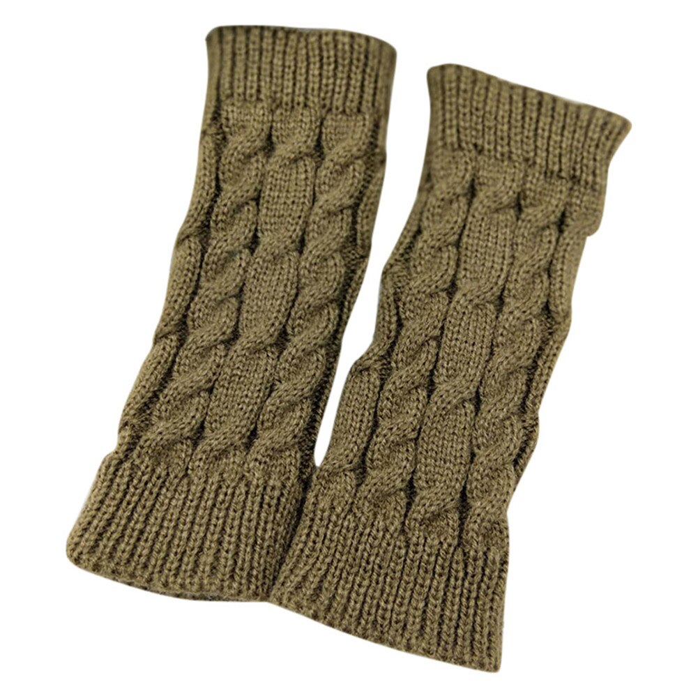 1 par vinter unisex vanter arm ærme varmere fingerløse strikkede lange handsker manga para brazo mujer kvinder mænd armopvarmere: Khaki
