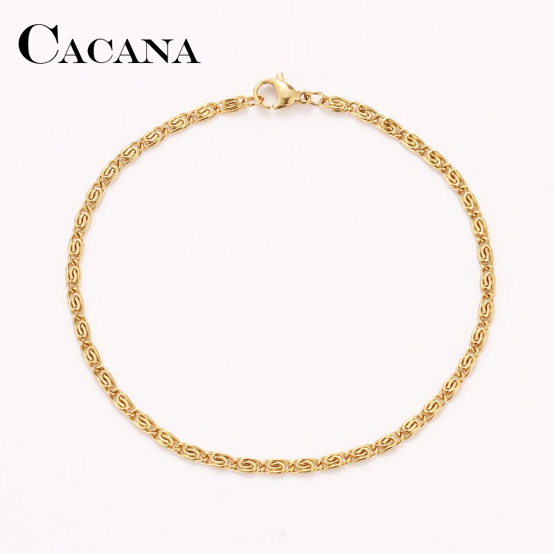 CACANA Stainless Steel Chain Bracelets For Man Women Gold Silver Color For Pendant Myriad Words Donot Fade Jewelry N1800