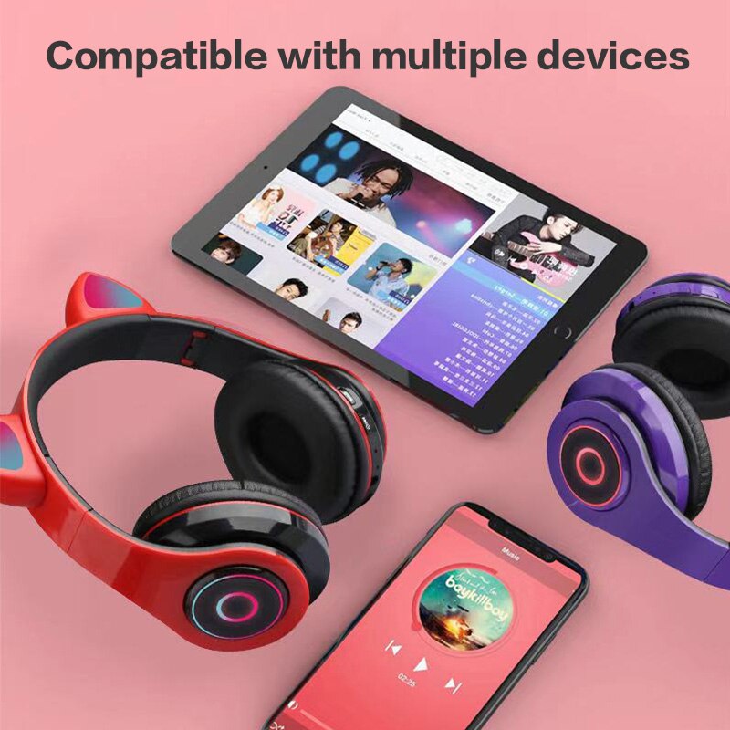 Caridite Bluetooth Headband Headphones - Wireless Hifi Headset with Mic, LED Lights, Memory Foam
