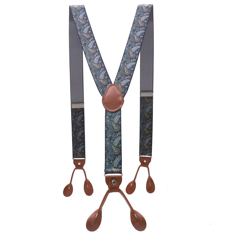 Unisex vintage seler herre seler justerbar 6 -knaps seler elastisk y-form strop bukser brun læder pu: 7
